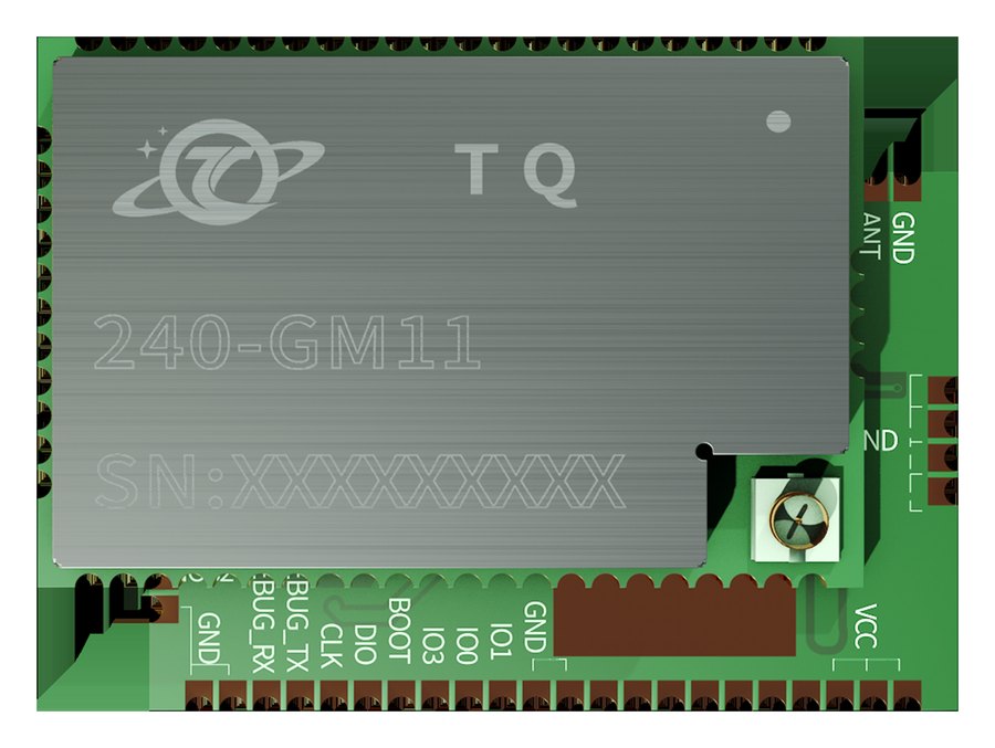 240-GM11 天启卫星通信模组实物：240MHz 频段、LCC 封装 30mm×20mm×3.5mm