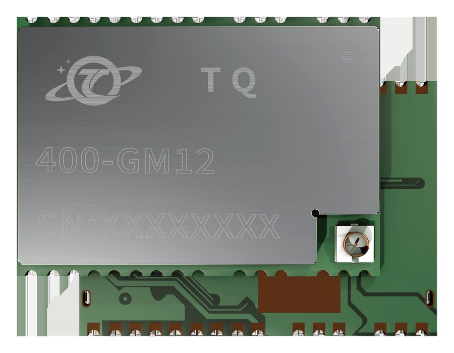 400-GM12 天启卫星通信模组实物：35mm×25mm×3.5mm，内置 GNSS 定位