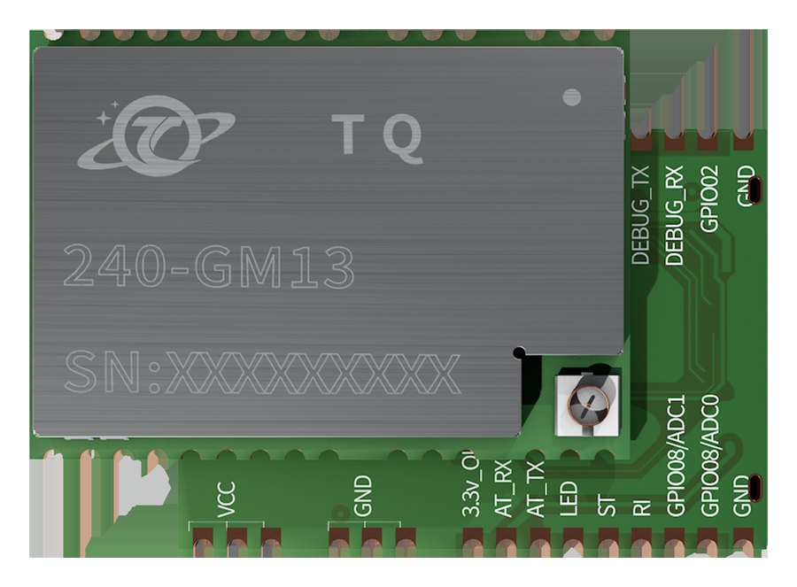 240-GM13 天启卫星通信模组实物：240MHz 频段、LCC 封装 35mm×25mm×3.5mm